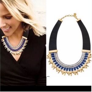 Stella & Dot Natalie chunky statement necklace - leather, studded and jeweled